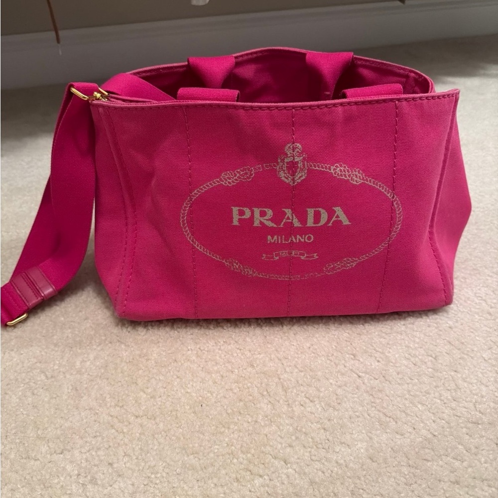 Prada Fuchsia Canvas Shoulder Bag
